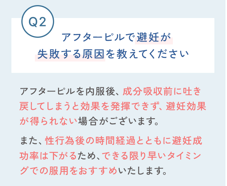 アフターピルで避妊が失敗する原因を教えてください